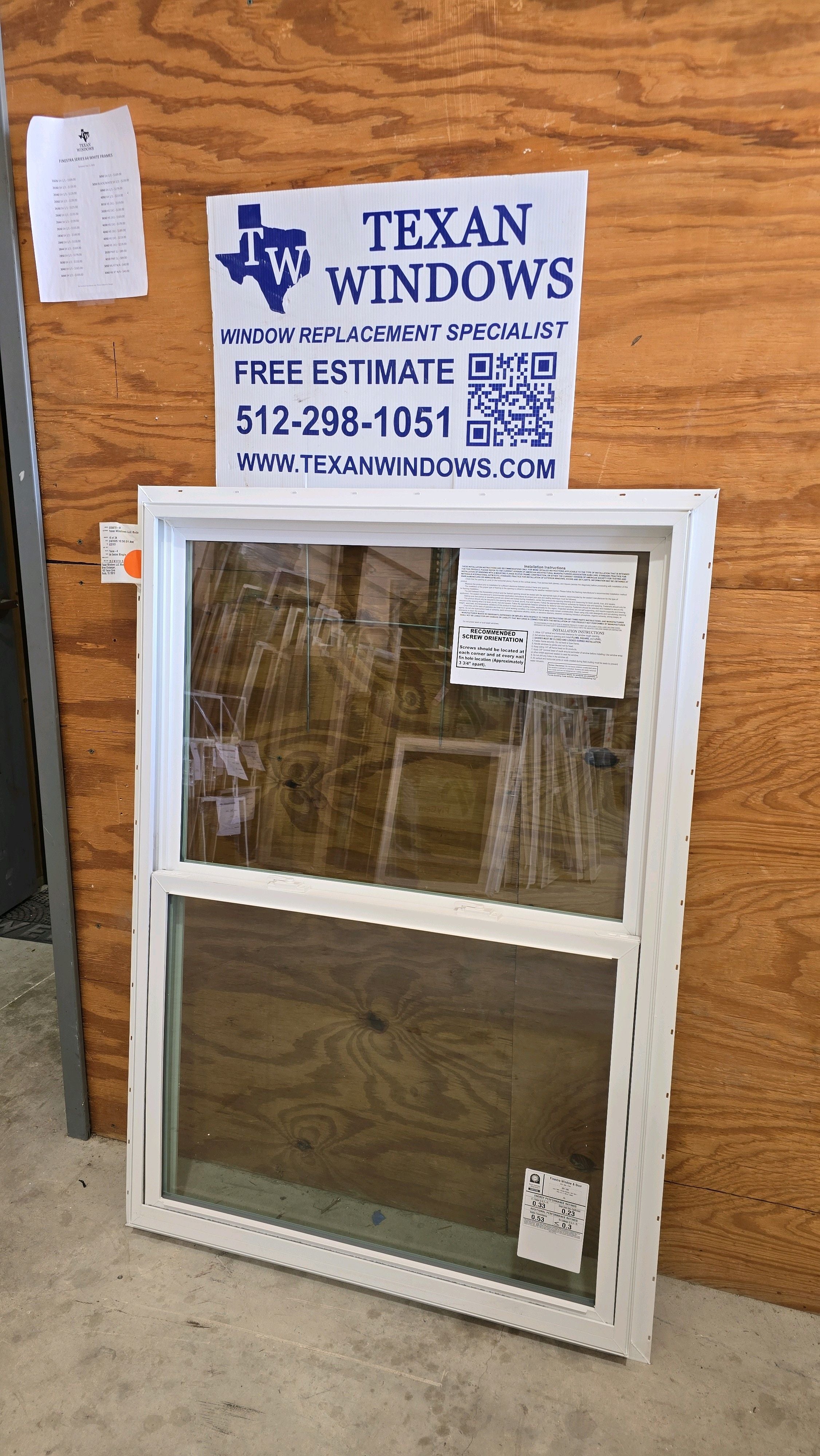 35.5 x 51.5 White Vinyl Single Hung Window - Finestra 64 Series