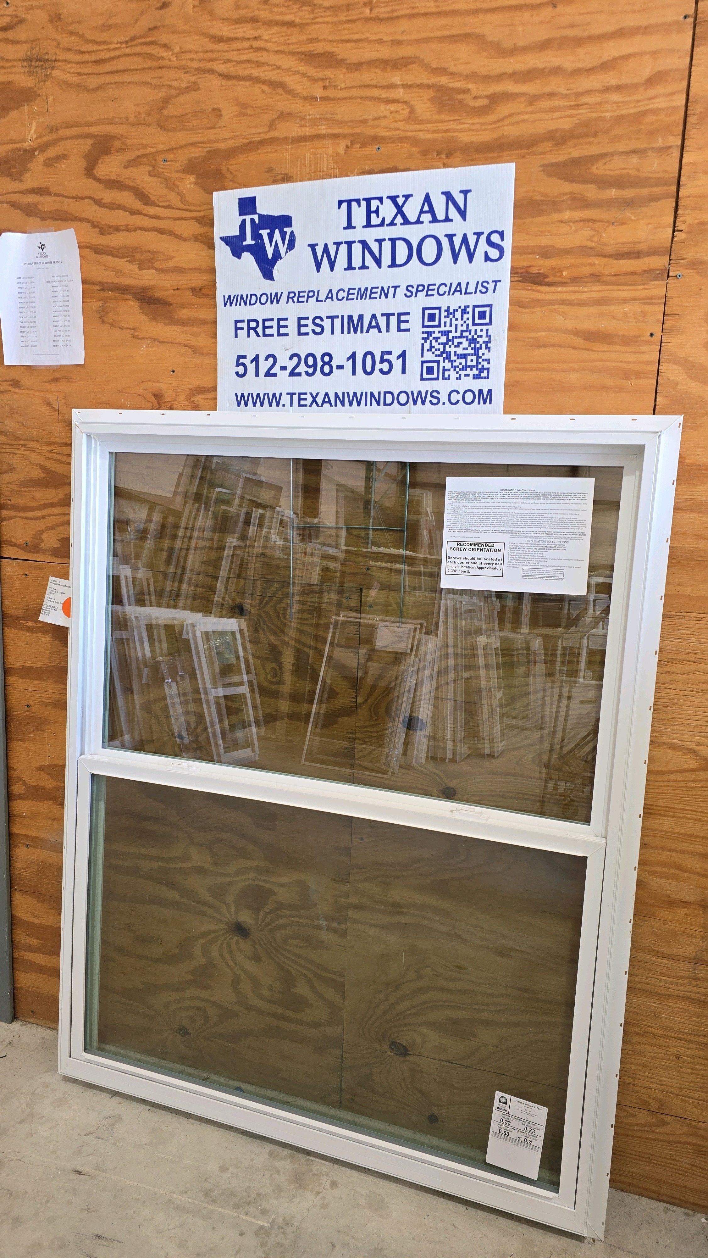 47.5 x 59.5 White Vinyl Single Hung Window - Finestra 64 Series